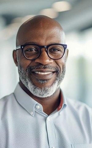 a mature man smiling with All on 4 implants