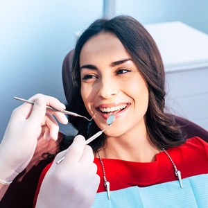 Woman having a dental checkup in Costa Mesa