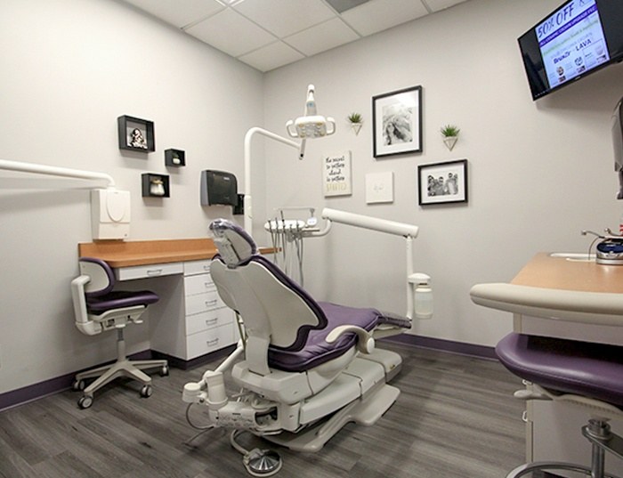 purple dental exam room